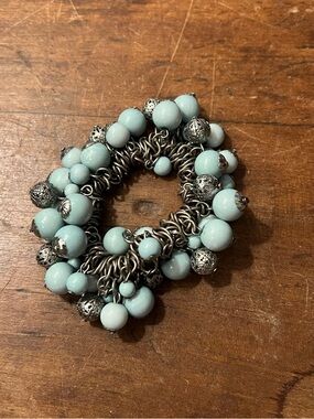 Seafoam Bead Cluster Bracelet with Silver-Tone Accents - Women Jewelry